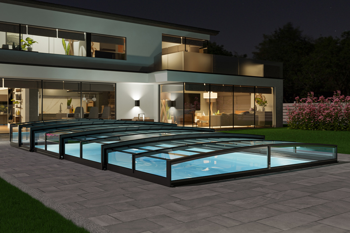 Flache Poolüberdachunge Aluna® Nero R1